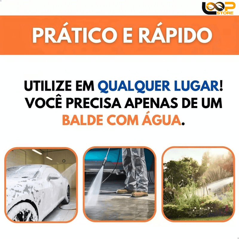 Lava Jato De Alta Pressão 6 Em 1 Recarregável Portátil + 2 bicos e Adaptador de Sabão de Brinde