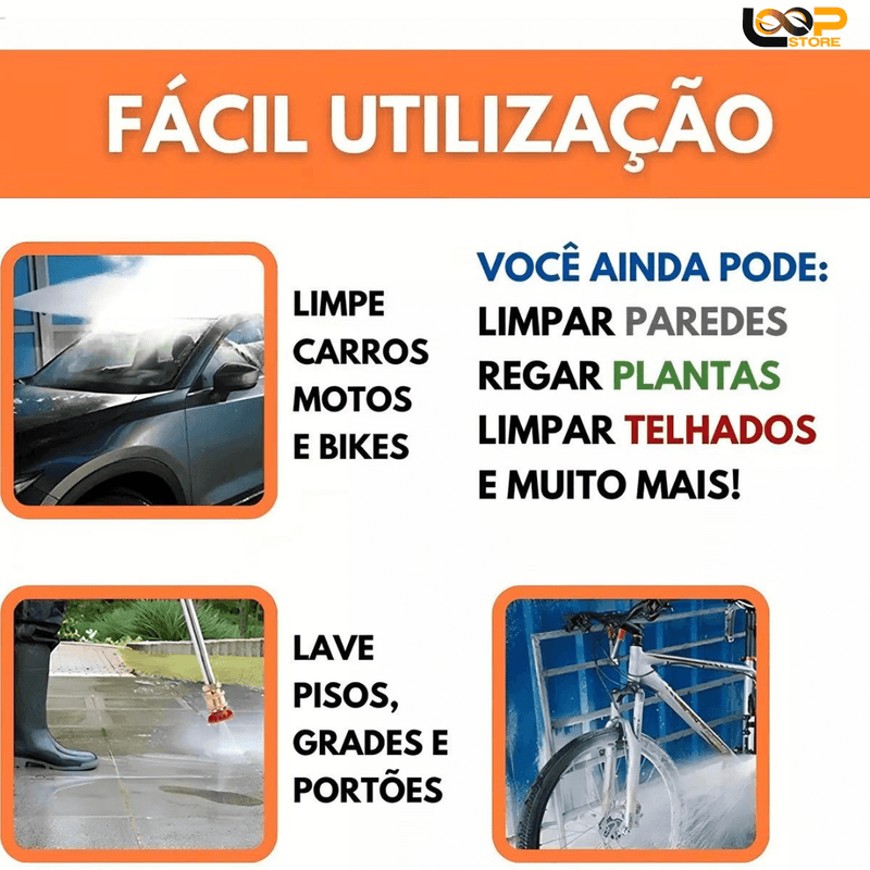 Lava Jato De Alta Pressão 6 Em 1 Recarregável Portátil + 2 bicos e Adaptador de Sabão de Brinde