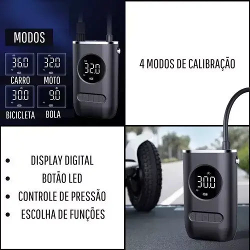 Mini compressor de ar portátil - Enche bola de futebol, Pneu de Carro, Bicicleta e Moto