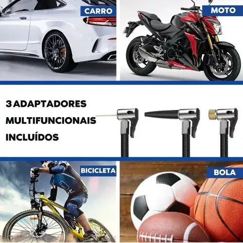 Mini compressor de ar portátil - Enche bola de futebol, Pneu de Carro, Bicicleta e Moto