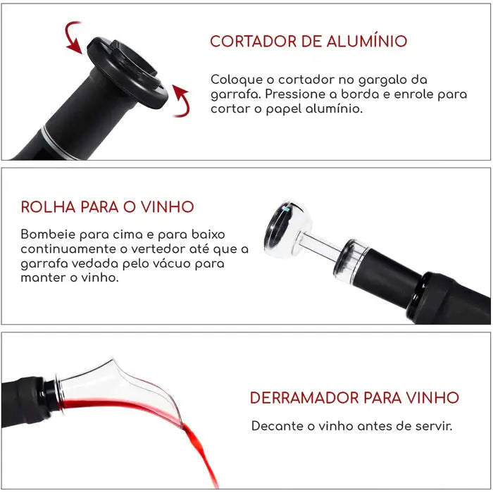 Abridor de Vinho Premium Loop™ ORIGINAL + 3 Brindes Grátis